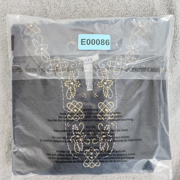 Vintage Graff Beaded Embroidered Tie Rope Belted Tunic Top Size L Black Gold - Picture 12 of 12